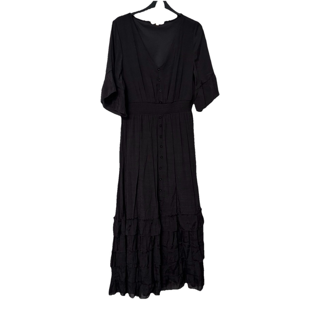Kings Road Black Maxi Dress Womens L Tiered Ruffle Whimsigoth Ren Faire Y2K Goth